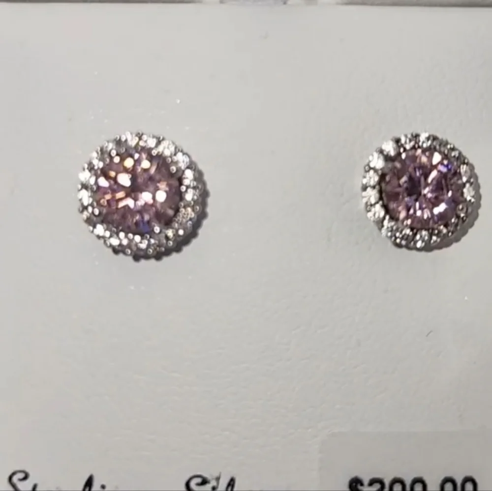 NWT Beautiful pink sparkly frame sterling silver earrings - Picture 7 of 8